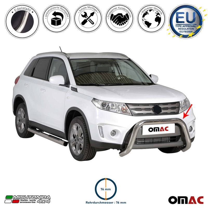 Protezione anteriore in acciaio inox per Suzuki Vitara 2015-2018 Grigio Ø 76 mm