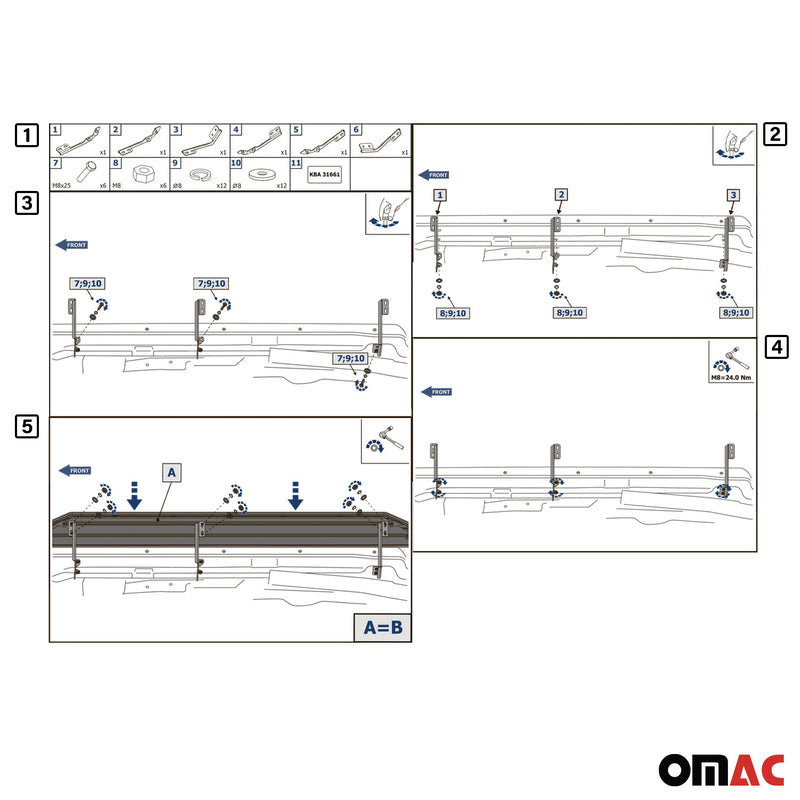 Pedane laterali per Isuzu D-Max 2015-2021 alluminio nero ABE