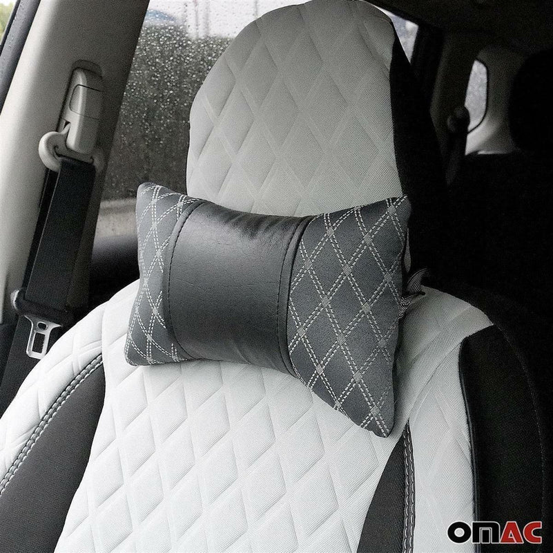 2 pezzi poggiatesta auto cuscino collo auto tessuto e pelle nero grigio 8x30 