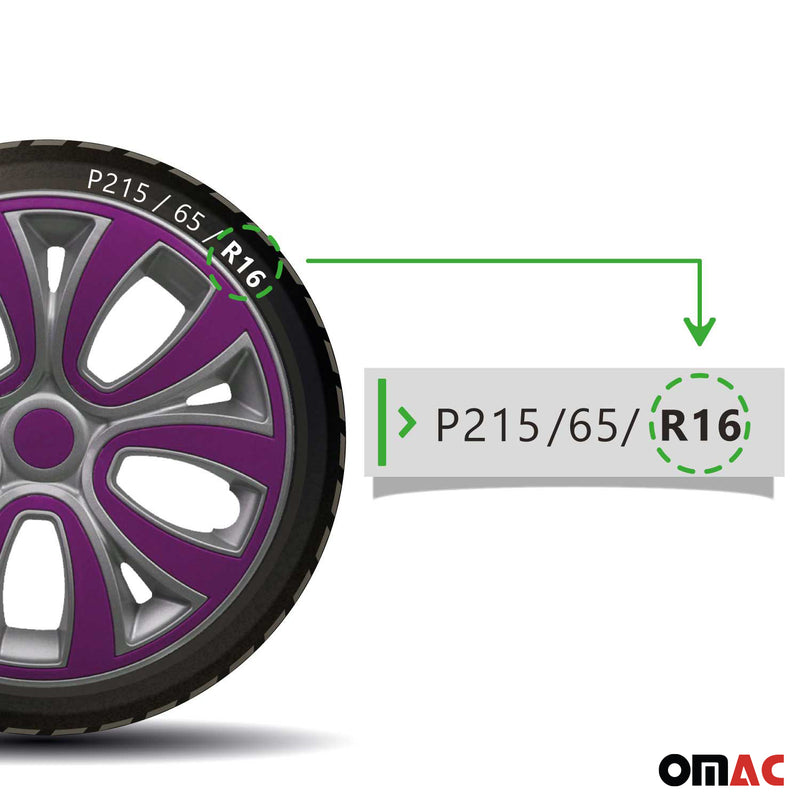Coprimozzi da 16 pollici grigio e viola set da 4 pezzi 