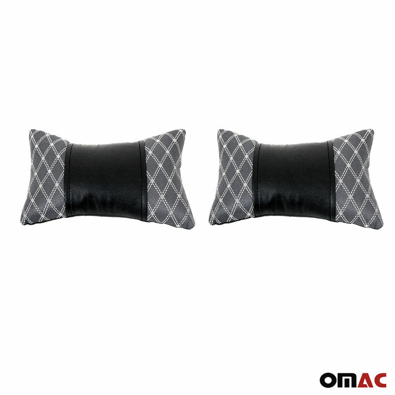 2 pezzi poggiatesta auto cuscino collo auto tessuto e pelle nero grigio 8x30 
