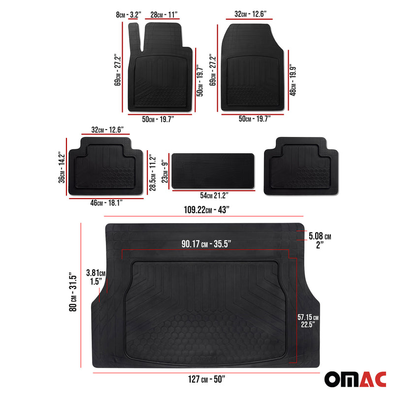 Set di tappetini in gomma e vaschetta per bagagliaio per Smart Forfour, in gomma antiscivolo, neri